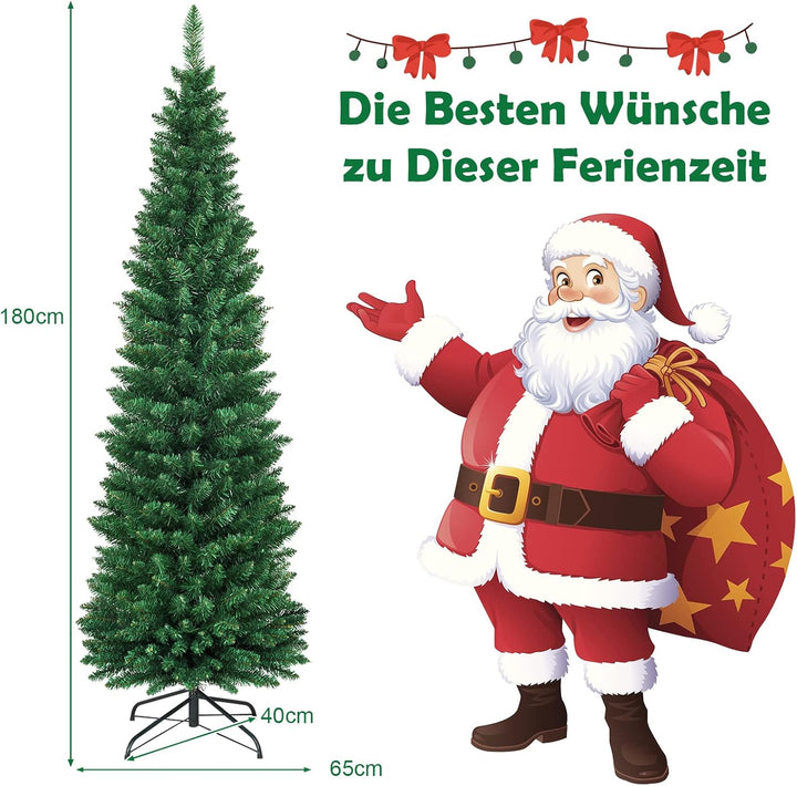 COSTWAY 150/180/210/240cm Bleistift Weihnachtsbaum, künstlicher Tannenbaum mit Metallständer, Christ