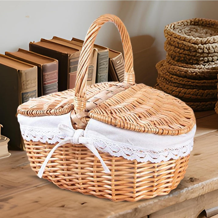 Weidenkorb mit Griff-Design – Picknickkörbe | leerer Weidenkorb | grosse Aufbewahrungsbox für Outdoo