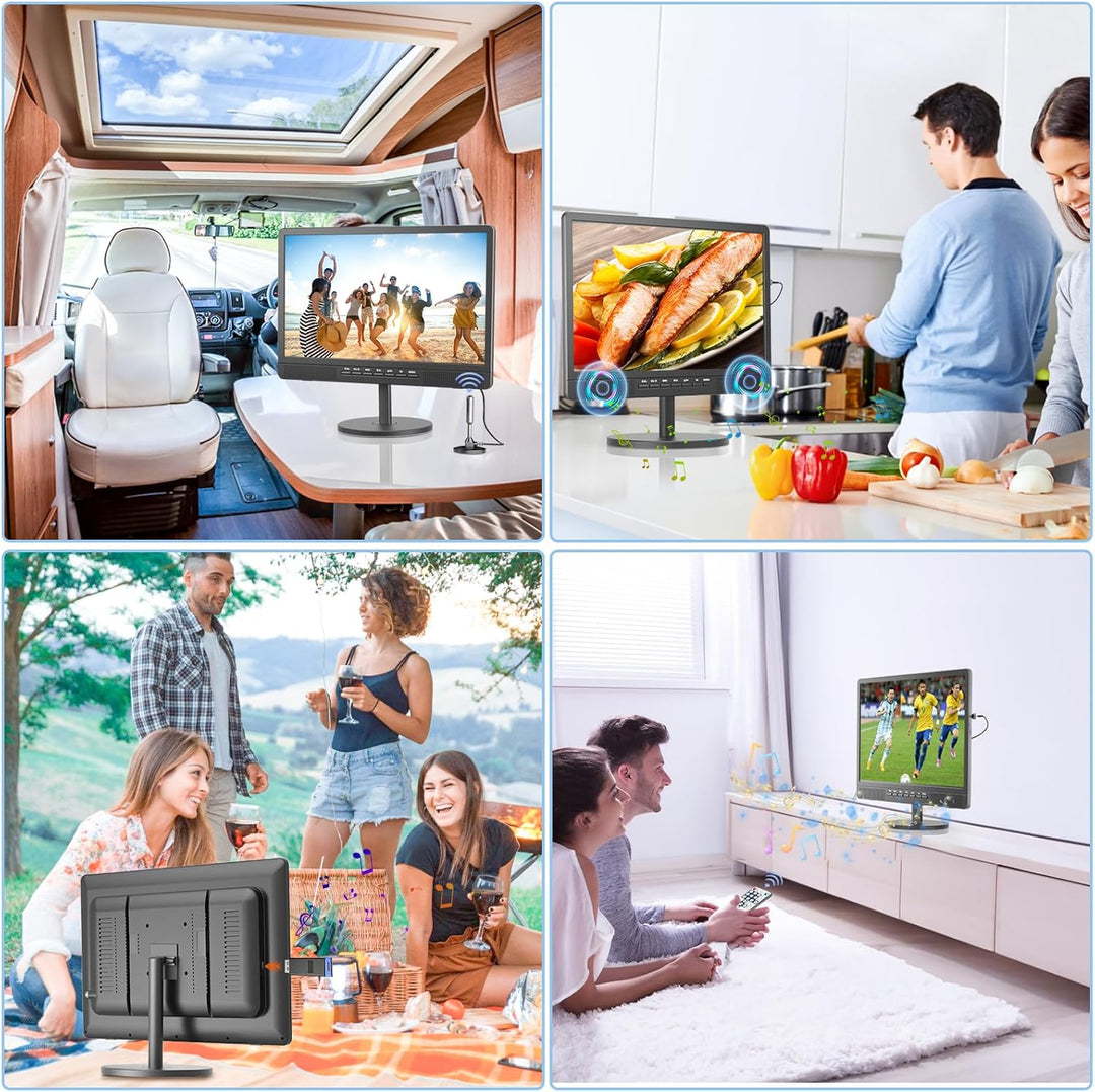 DESOBRY 18" Kleiner Fernseher mit Antenne, tragbarer Fernseher mit Freeview DVB/T2 Tuner, 6000mAh Ak