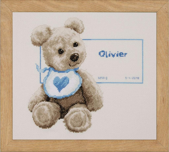 Vervaco Zählmusterpackung Teddy mit Lätzchen Aida Kreuzstichpackung, Weiss, 26 x 26 x 0,3 cm