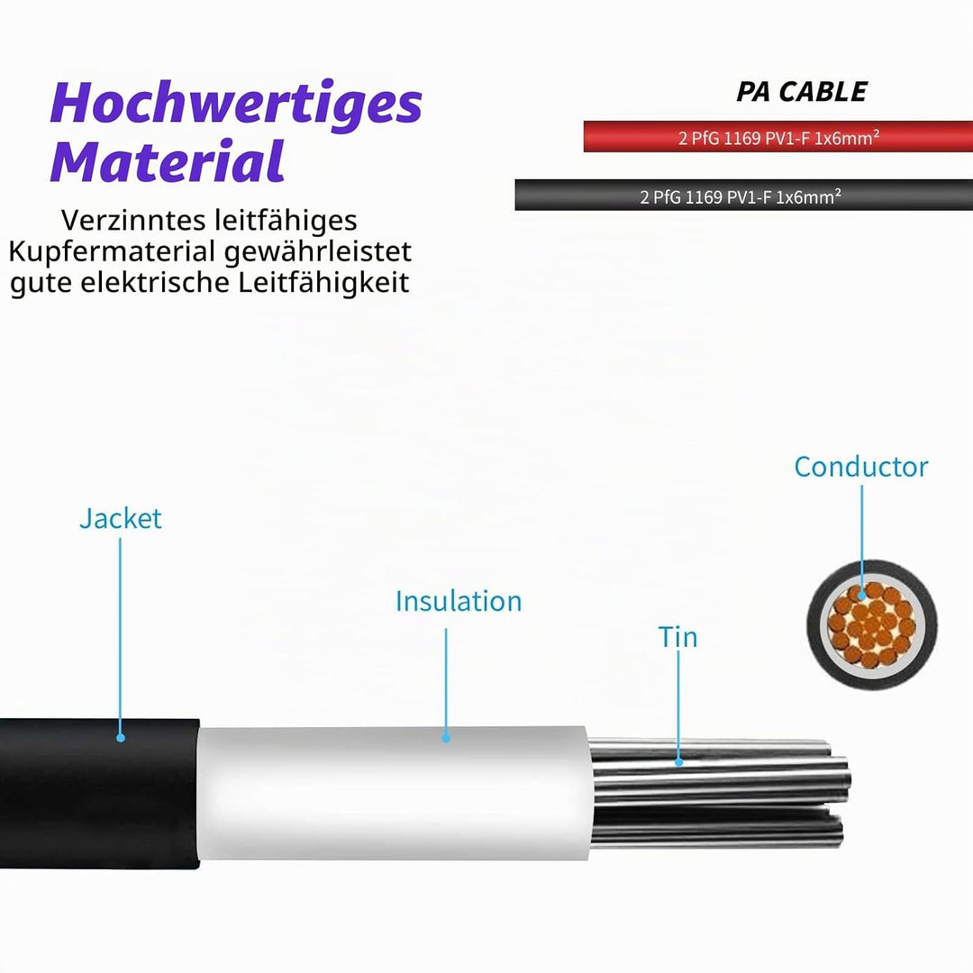 solarkable 6mm,Verlängerung 5M, Solarstecker Solarkabel Verlängerungskabel,pv Kabel 6mm2,IP67 Photov
