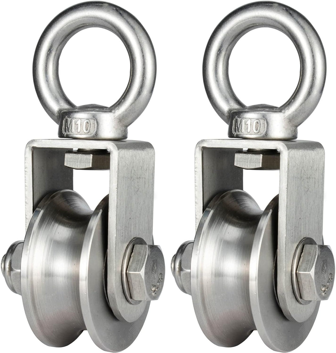 2 Stück Umlenkrolle Edelstahl für Stahlseil, Seilrolle mit 2 Kugellager, Tragkraft 500kg 48mm_2 Stüc