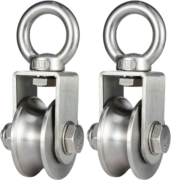 2 Stück Umlenkrolle Edelstahl für Stahlseil, Seilrolle mit 2 Kugellager, Tragkraft 500kg 48mm_2 Stüc