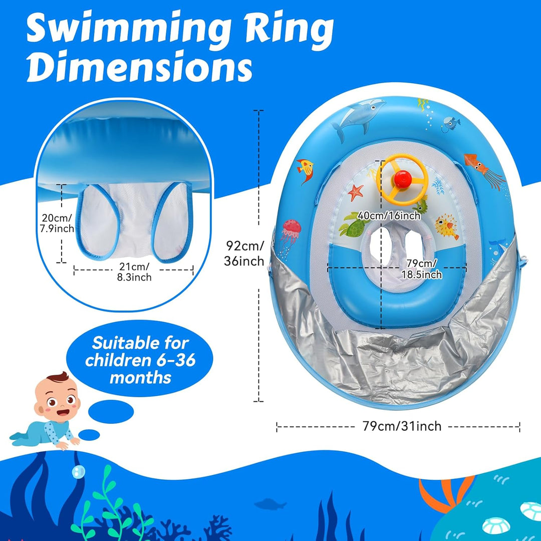 Baby Schwimmring mit Doppelkreis-Design | Extra Sicherer Schwimmsitz & Verstellbares Sonnendach | Mi