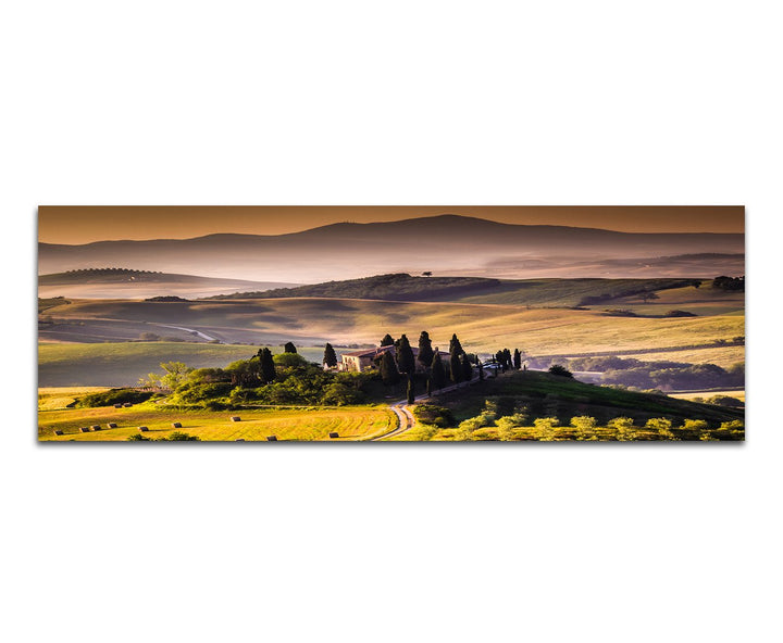 Paul Sinus Art Panoramabild auf Leinwand und Keilrahmen 150x50cm Italien Toskana Landschaft Weinberg