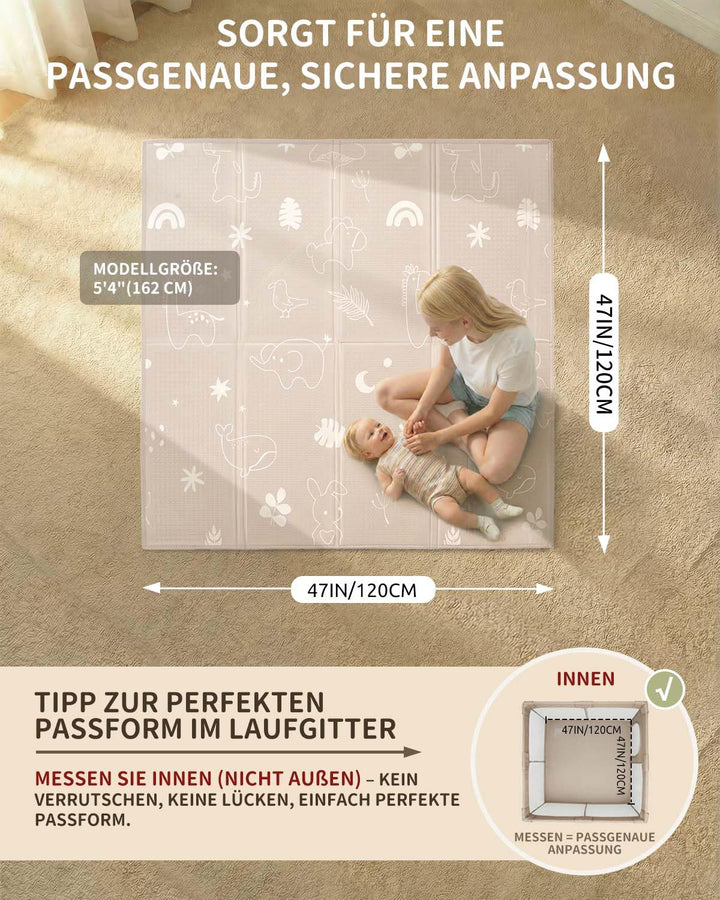 Krabbelmatte Baby Faltbar, 120 x 120 x 1cm Spielmatte Kinder | Rutschfest & Wasserdicht | Doppelseit