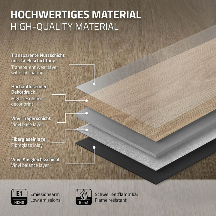 ML-Design Deluxe PVC Bodenbelag, Click Vinyl-Dielen, Vinylboden, 122 cm x 18 cm x 4,2 mm, Dicke 4,2