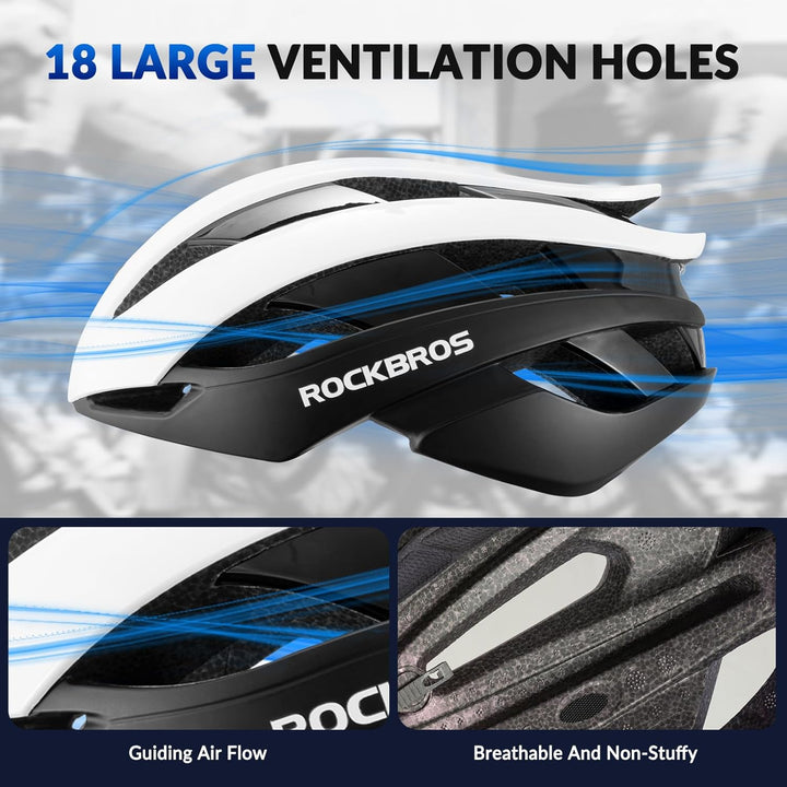 ROCKBROS Fahrradhelm Rennradhelm Leichter Radhelm M/L 55-61 cm Verstellbarer Allround-Helm Belüftung