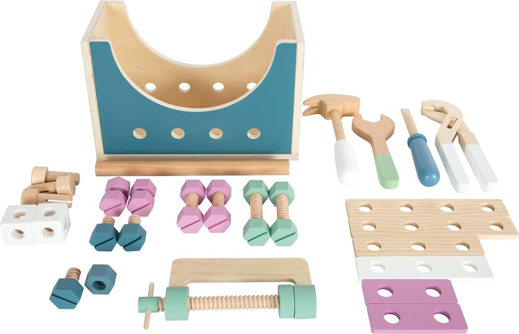 small foot Werkzeugkasten 2 in 1 "Nordic", Rollenspielzeug ab 3 Jahren, mit Kinderwerkzeugen aus Hol