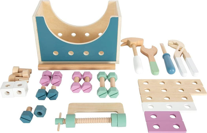 small foot Werkzeugkasten 2 in 1 "Nordic", Rollenspielzeug ab 3 Jahren, mit Kinderwerkzeugen aus Hol