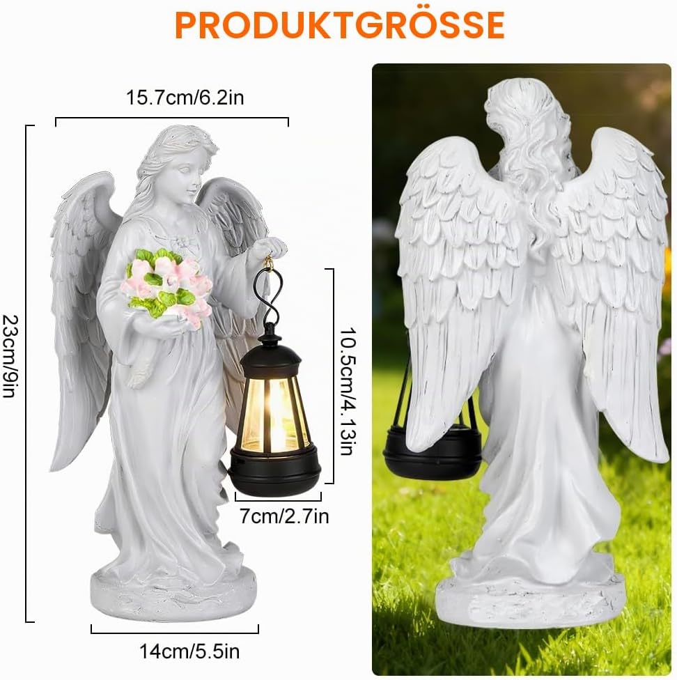 Solar Engel Gartenstatuen, Grablicht Outdoor-Deko, LED Fairy Engel Figur, Engels Skulptur Deko Rasen