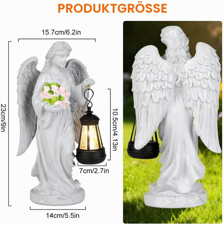 Solar Engel Gartenstatuen, Grablicht Outdoor-Deko, LED Fairy Engel Figur, Engels Skulptur Deko Rasen