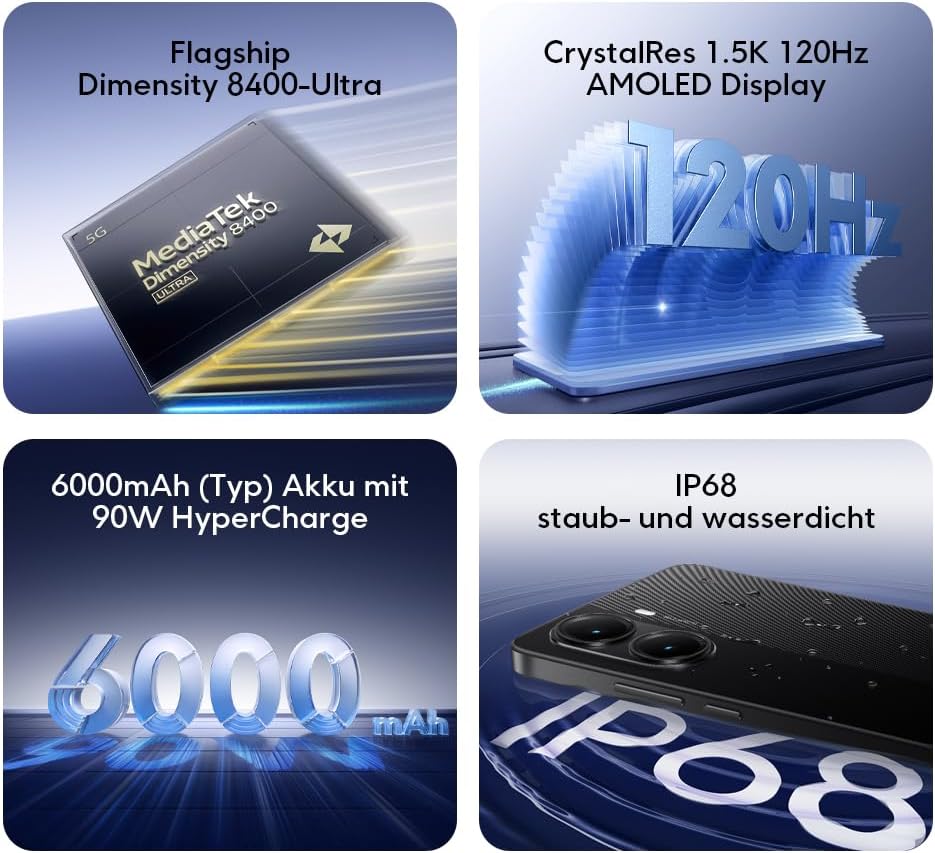 Xiaomi Poco X7 Pro Smartphone, 12+256GB, Schwarz, 50MP Hauptkamera mit OIS, 6000mAh (typ.) Akku mit