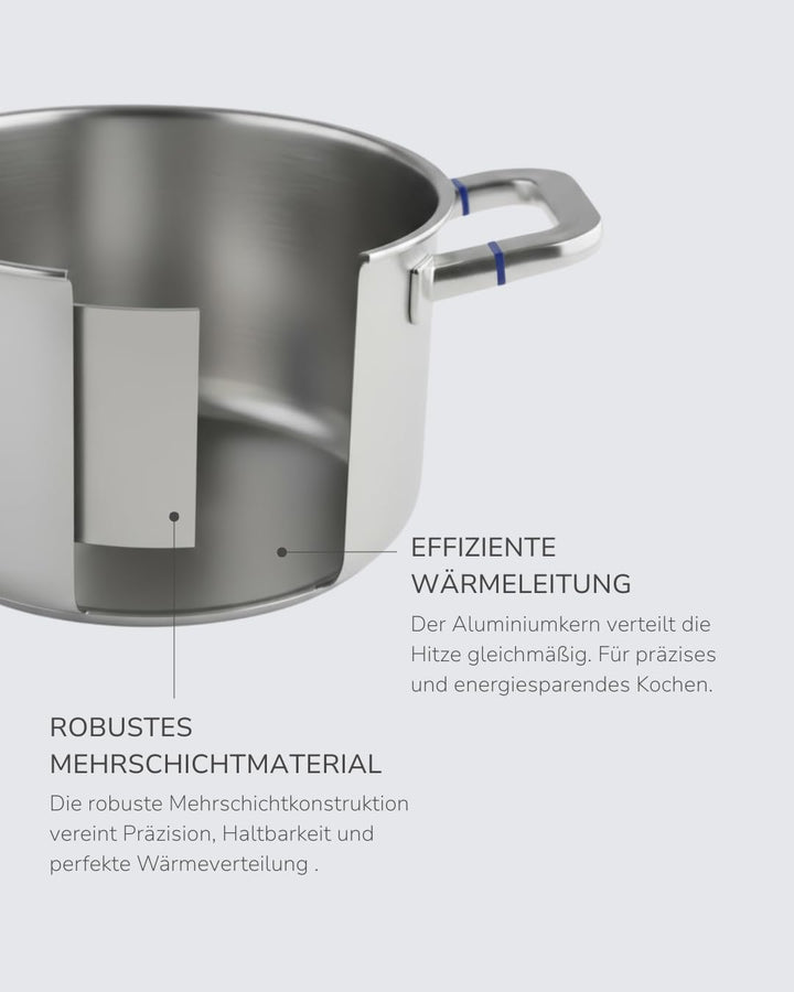 Johann Lafer – Kochtopf Induktion - Fleischtopf gross 24 cm 5,5 L Edelstahl mit Glasdeckel | Akkuthe
