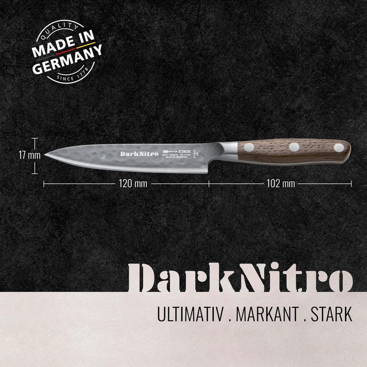 F. DICK Officemesser DarkNitro 12 cm - geschmiedet, rostfrei, Klinge extra scharf, 61 HRC, klein, Ha