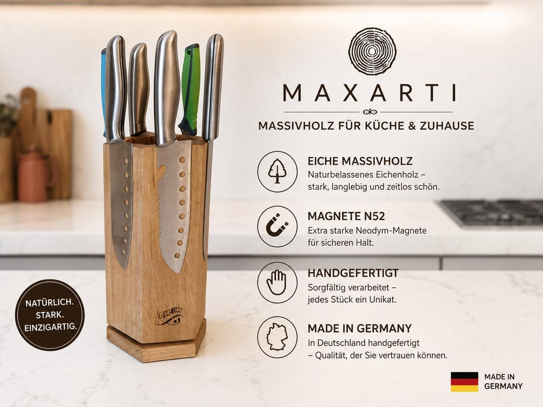 360° Drehbarer Magnetischer Messerblock Magnetisch Messerhalter aus Eichen holz mit starken Magneten
