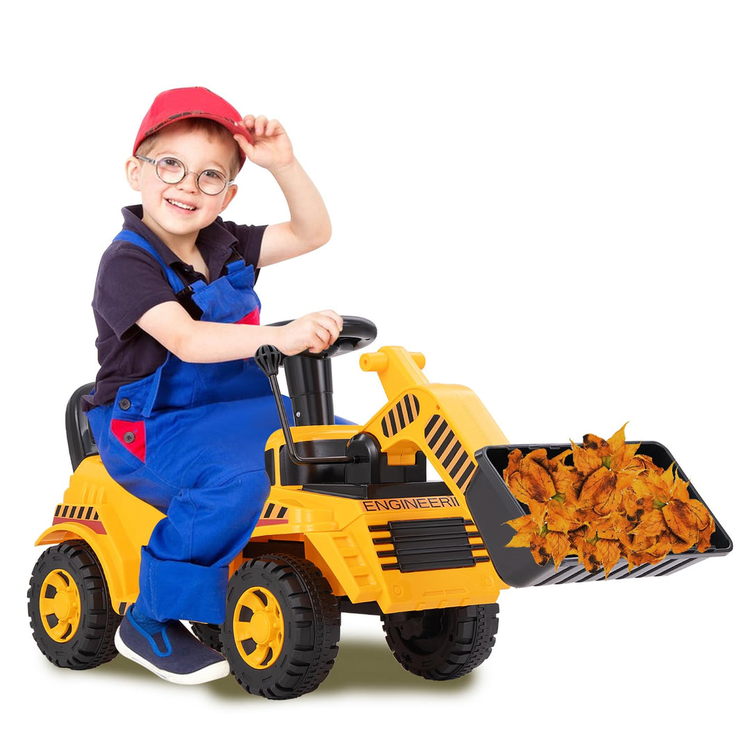 DREAMADE Bagger zum draufsitzen, Kinder Sitzbagger mit Flexibler Schaufel & Hupe & Kippschutz, Aufsi