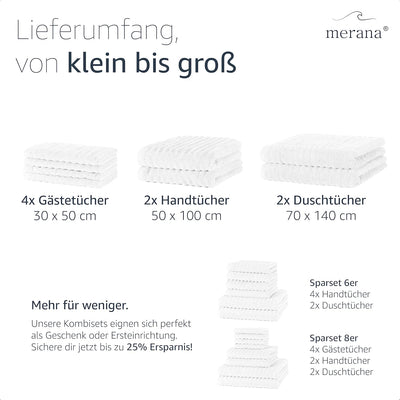 Merana Oslo Luxus Handtuch Set - 4X Gästehandtuch, 2X Handtuch und 2X Duschtuch - Handtücher aus 100