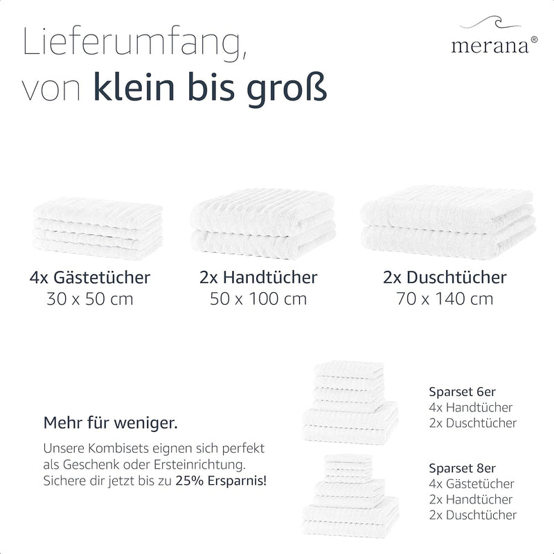 Merana Oslo Luxus Handtuch Set - 4X Gästehandtuch, 2X Handtuch und 2X Duschtuch - Handtücher aus 100
