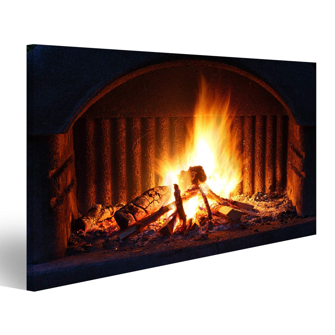 Bild Bilder auf Leinwand Kamin mit Feuer bei Nacht - Aussenaufnahme Wandbild Poster Leinwandbild RCC
