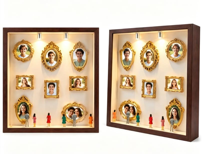 DIY Mini Museum Silhouette Box, Foto Erinnerungsanzeige Set mit 8 Mini Bilderrahmen Gold & 8 Zufälli