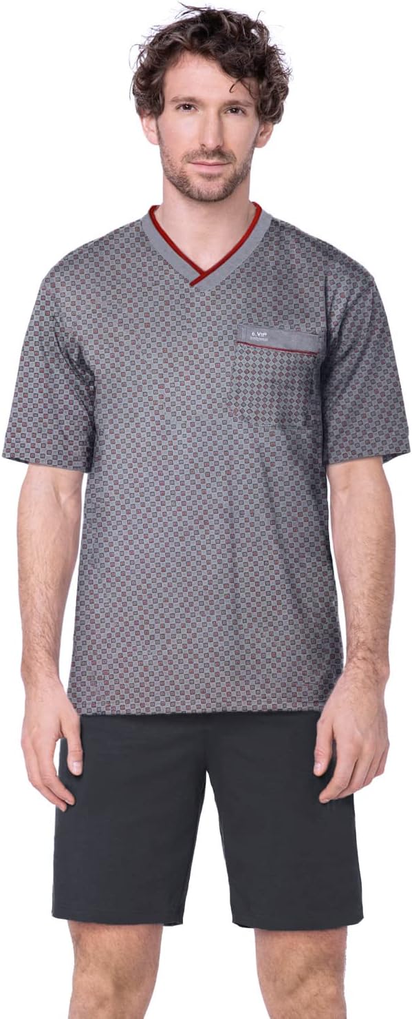 e.VIP® Herren Pyjama Ken S 2315 aus 100% Baumwolle XXL Grau/Marine, XXL Grau/Marine