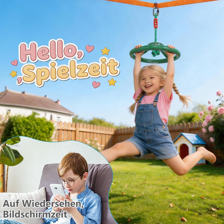 Ninja Warrior Slackline Set für Kinder, Ninja Line Kinder, Slackline 15M Hindernisse Set, Turnringe