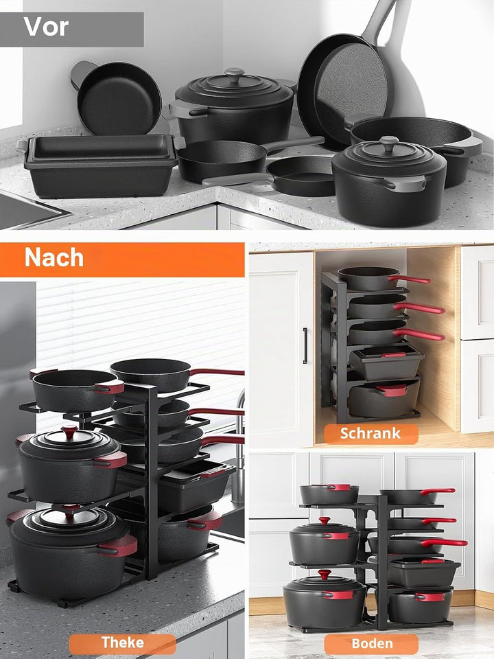 MUDEELA Topf- und Pfannen-Organizer – 8-fach verstellbar (Höhe 40 cm), robust & schwarz | Profession