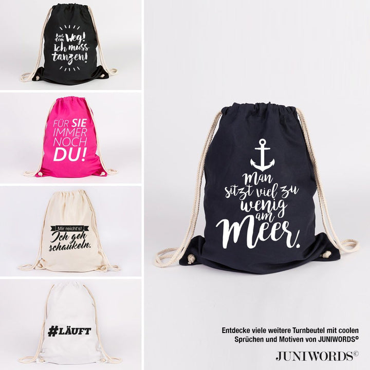 JUNIWORDS Turnbeutel - Wähle eine Farbe - "Aus dem Weg! Ich muss tanzen!" - Beutel: Marine Blau, Tex