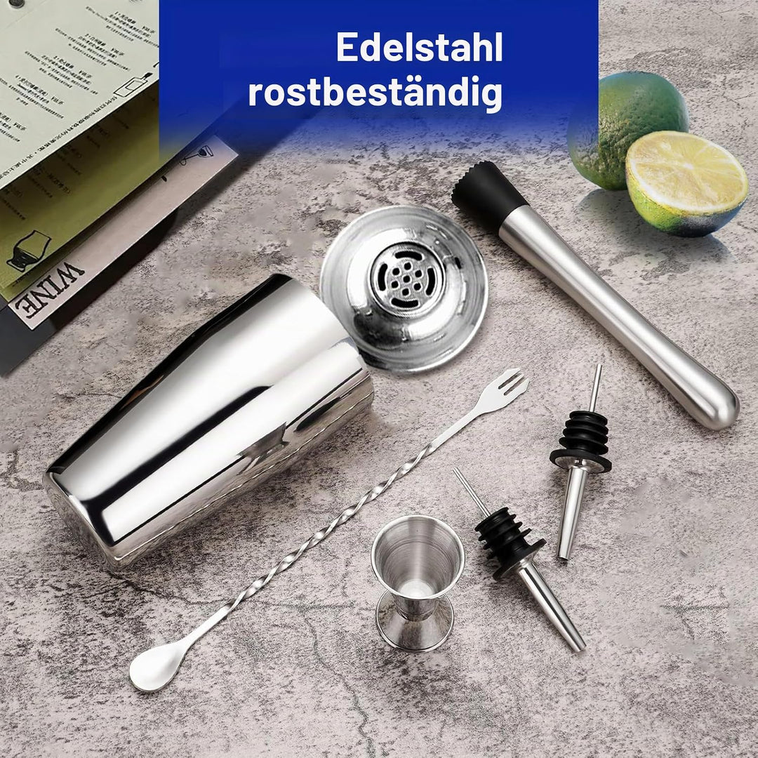 Cocktail Set - Edelstahl Cocktail Shaker - Coktailmixset 750 ML - Cocktail zubehör mit Shaker, doppe