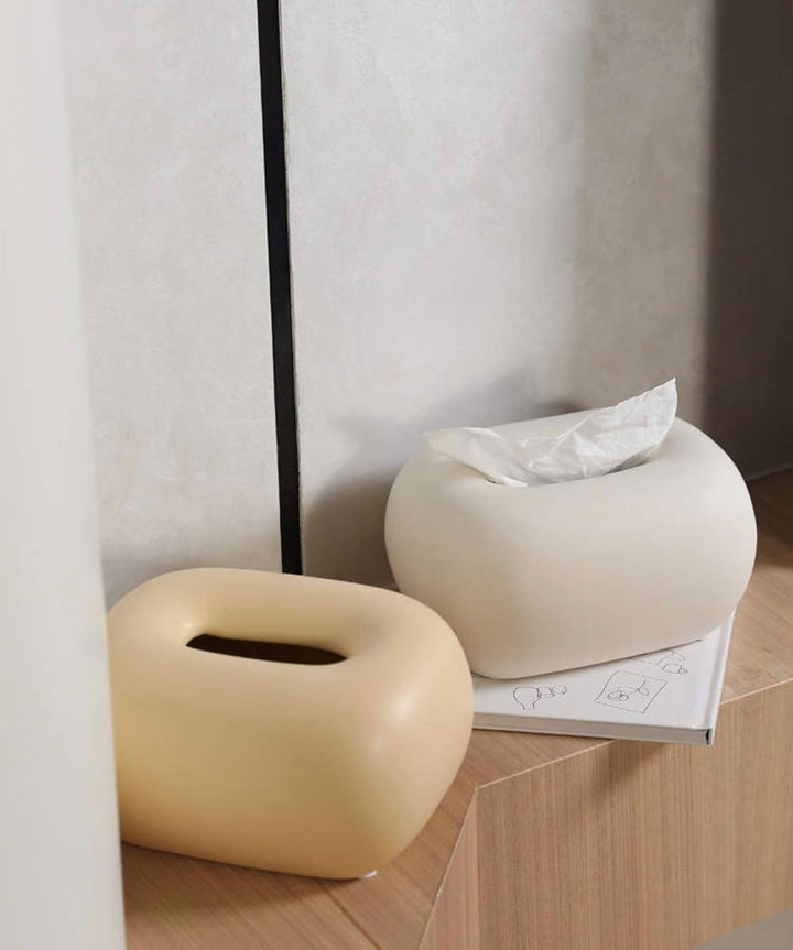 Keramik Kosmetiktücherbox Weiss Elfenbein, eleganter Taschentuchspender für Badezimmer, Wohnzimmer u