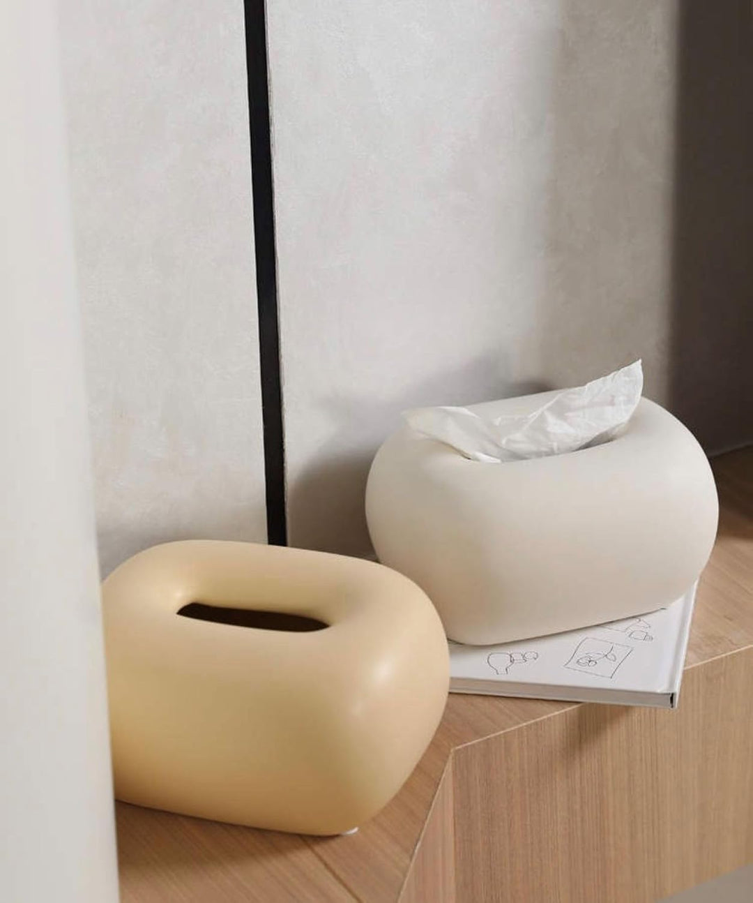 Keramik Kosmetiktücherbox Beige, dekorativer Taschentuchspender für Wohnzimmer, Badezimmer und Flur,