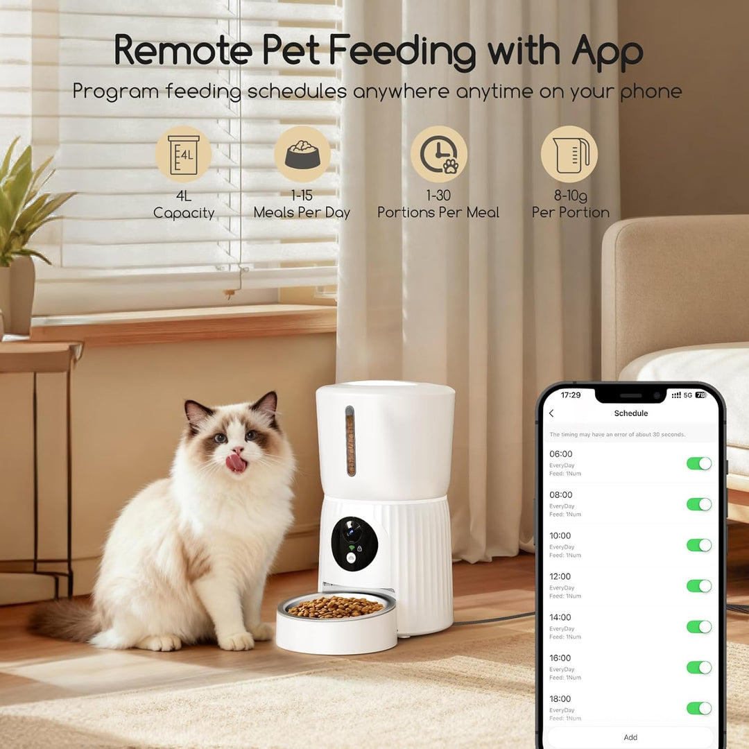 Faroro Futterautomat Katze mit WiFi, 1080P HD Video Katzenfutter Automat mit Nachtsicht, 4L Futtersp
