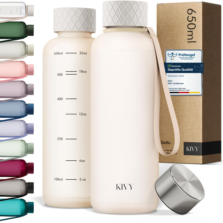 KIVY Trinkflasche 650ml [BPA FREI] Auslaufsicher &amp; Spülmaschinenfest - Wasserflasche für Kinder &amp; Er