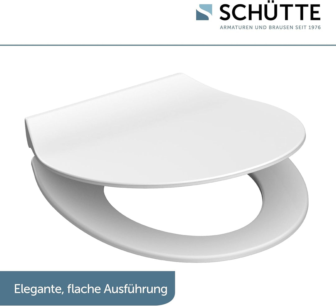 SCHÜTTE 82700 WC-Sitz Duroplast SLIM WHITE, Toilettensitz mit Absenkautomatik und Schnellverschluss