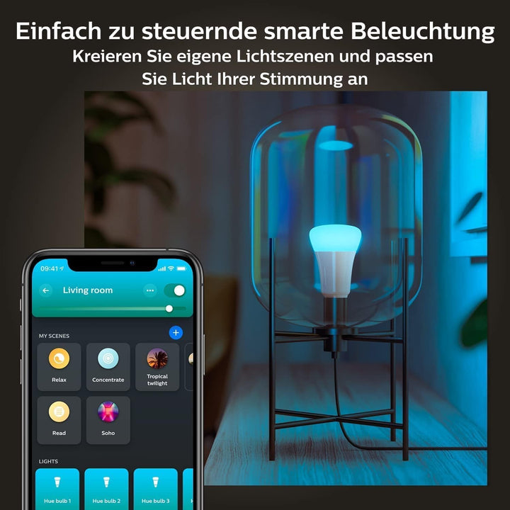 Philips Hue White & Color Ambiance E27 LED Leuchten 4-er Pack, dimmbare LED Lampen für das Hue Licht