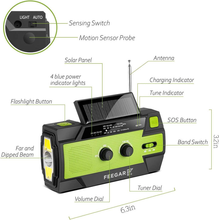 Notfall Solar Radio Feegar Oze 2 Pro Handkurbel Radio für Notsituationen, Wetterradio AM/FM tragbare