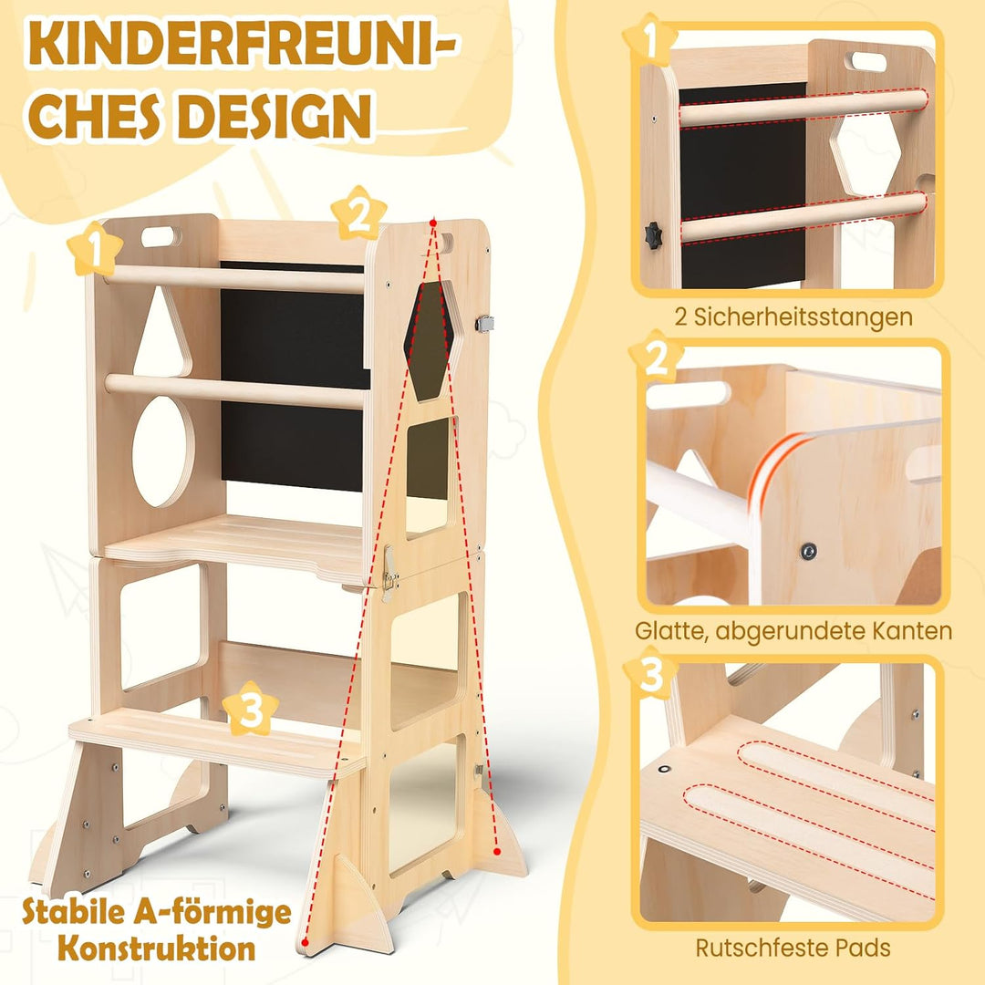 Lernturm ab 1 Jahr | 3 in 1 Learning Tower für Kinder | Klappbare Tritthocker mit Tafel | Lernturm F