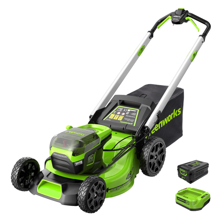 Greenworks Pro 60V 46cm Bürstenloser Akku-Rasenmäher, Selbstfahrend, Schnitthöhe 25-85mm, Klappbarer