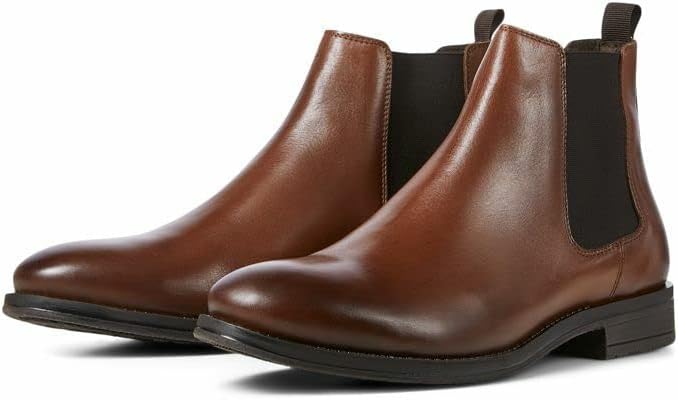 JACK & JONES Herren Jfwargo Leather Sn Chelsea-Stiefel 40 EU Cognac, 40 EU Cognac