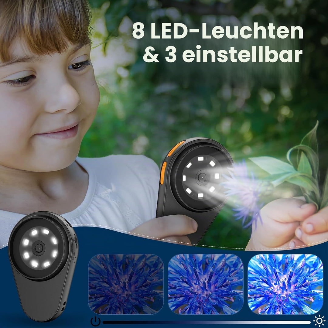 Kinder Handy Mikroskop Digital mit Bildungsgeschenk: 500x Taschenmikroskop, 2,0" IPS-Bildschirm, 200
