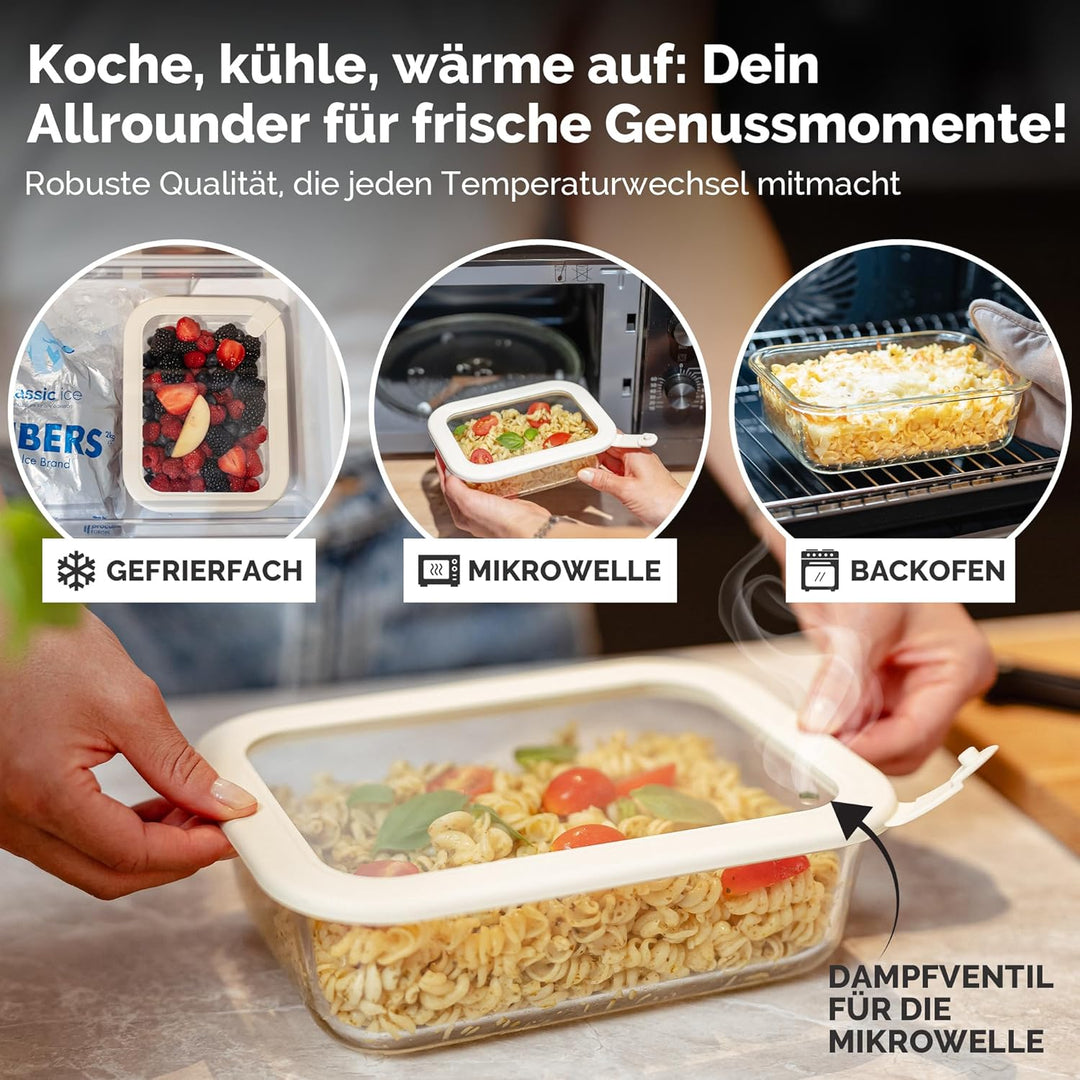 Frischhaltedosen Set 1x370ml, 1x640ml, 1x1020ml, 1x1520ml – Borosilikatglas, Glasbehälter luftdicht