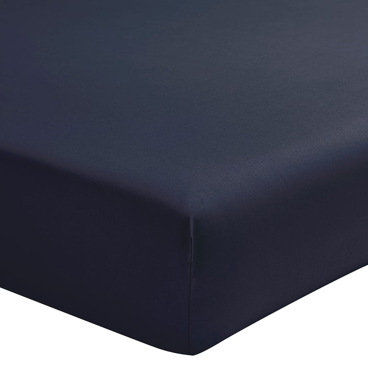 Essix Home Collection Royal Line Spannbettlaken, Leinen Bambus Perkal Baumwolle, Midnight Blue, 140