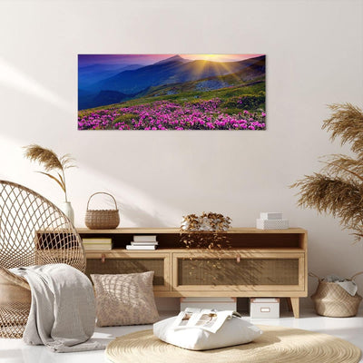 Wandbilder Dekoration Wohnzimmer Wiese Berge Landschaft Panorama Bilder auf Leinwand 120x50cm Leinwa