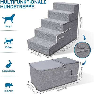 Myiosus Hundetreppe, Hundetreppe 5 Stufen, rutschfeste Hundetreppe für Kleine Hunde, Waschbar Hausti