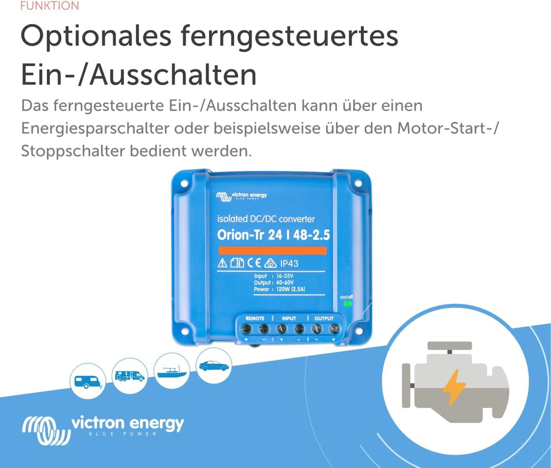 Victron Energy Orion-Tr IP43 24/48-Volt 2.5 Amp 120-Watt DC-DC Konverter, Isoliert STANDARD, STANDAR
