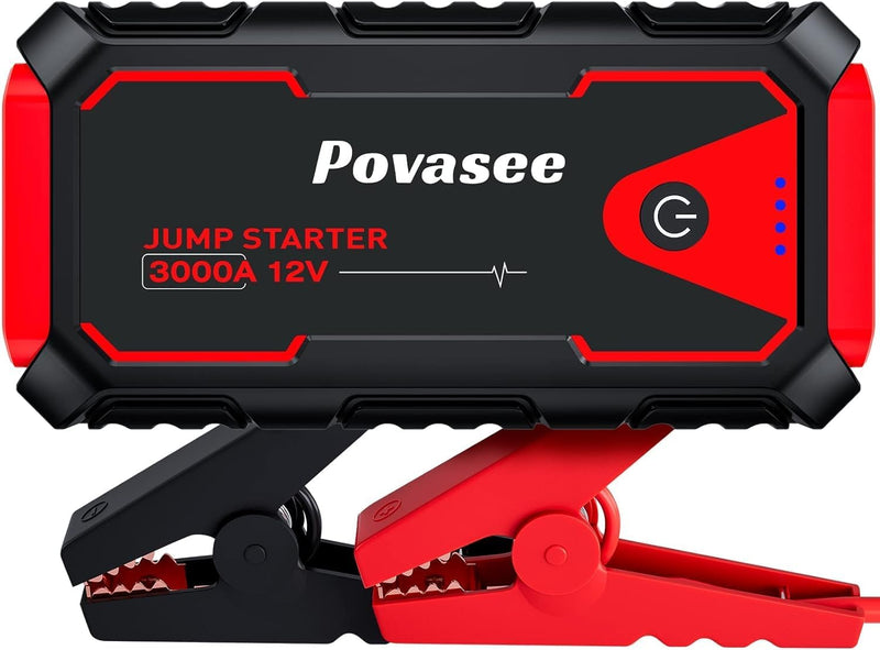 Povasee Starthilfe Powerbank, 3000A Auto Starthilfe für 12V Fahrzeuge (Bis zu 10L Benzin/8L Diesel),