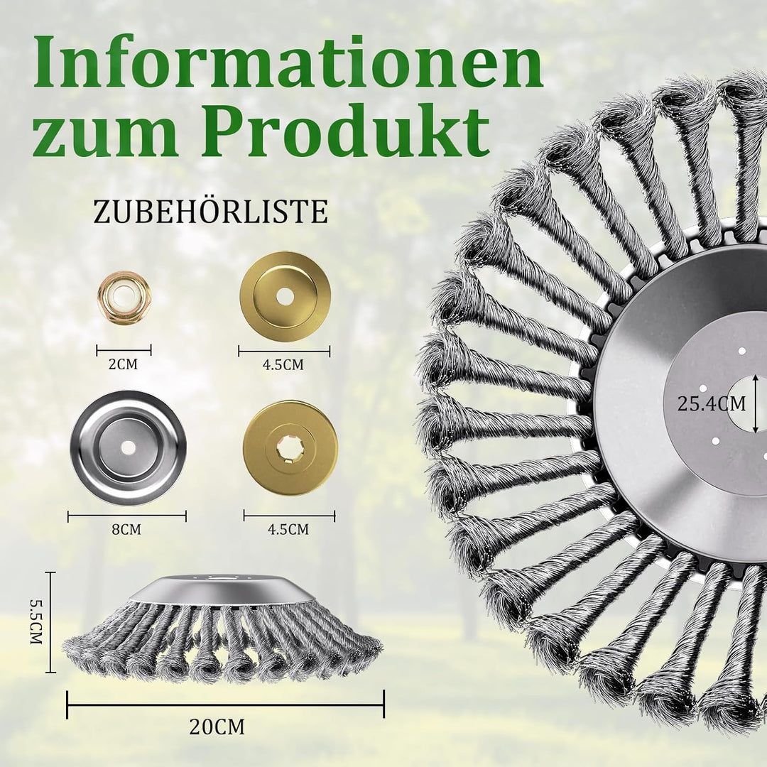 Profi Unkrautbürste Freischneider, Universelle Wildkrautbürste für Motorsensen 25,4mm Bohrung, Draht
