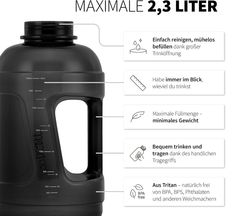 720°DGREE Fitness Trinkflasche mit Griff “uberBottle Jug“ - 2300ml - BPA-Frei, Auslaufsicher - Gross