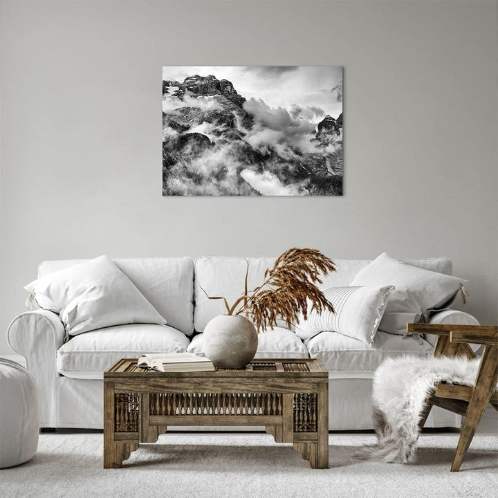 Bilder auf Leinwand Berge Nebel Gipfel Leinwandbild mit Rahmen 70x50cm Wandbilder Dekoration Wohnzim